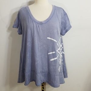 FP We The Free Blue Floral Star Burnout T-Shirt Sm